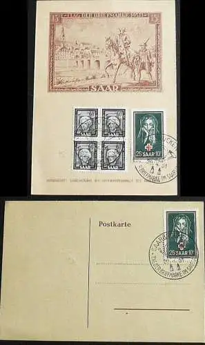 SAARLAND 1951 Mi-Nr. 304 2x auf Karte mit Sonderstempel Tag der Briefmarke