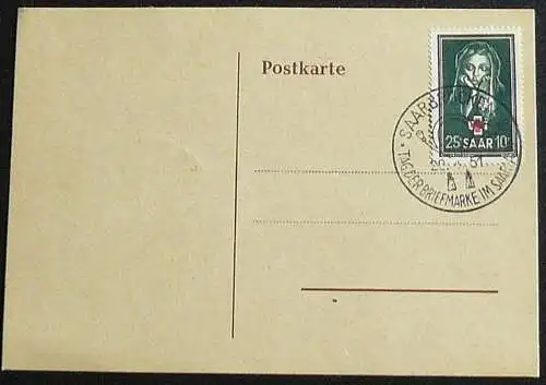 SAARLAND 1951 Mi-Nr. 304 2x auf Karte mit Sonderstempel Tag der Briefmarke