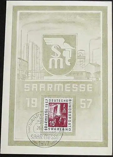 SAARLAND 1957 Mi-Nr. 400 Karte mit Sonderstempel