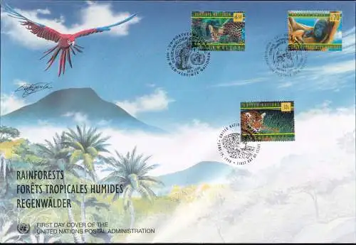 UNO NEW YORK - WIEN - GENF 1998 TRIO-FDC Regenwälder