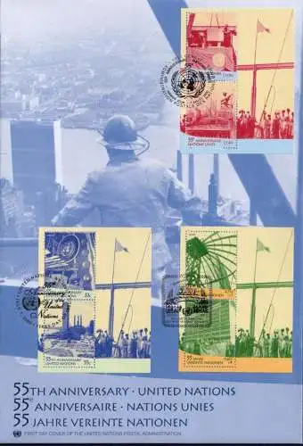 UNO NEW YORK - WIEN - GENF 2000 TRIO-FDC 55 Jahre Vereinte Nationen
