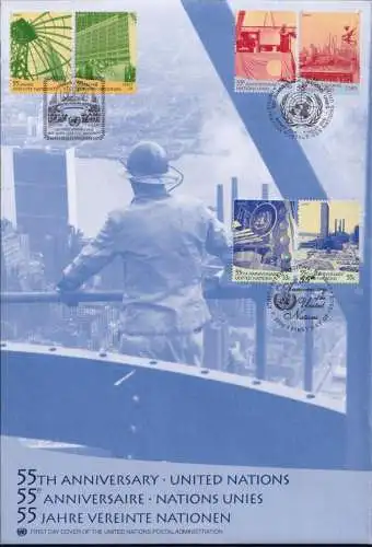 UNO NEW YORK - WIEN - GENF 2000 TRIO-FDC 55 Jahre Vereinte Nationen
