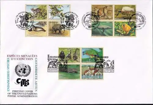 UNO NEW YORK - WIEN - GENF 1994 TRIO-FDC Gefährdete Arten