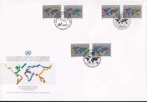 UNO NEW YORK - WIEN - GENF 1994 TRIO-FDC Partnerschaftliche Entwicklung