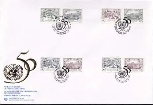 UNO NEW YORK - WIEN - GENF 1995 TRIO-FDC 50 Jahre Vereinte Nationen