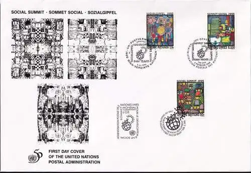 UNO NEW YORK - WIEN - GENF 1995 TRIO-FDC Sozialgipfel