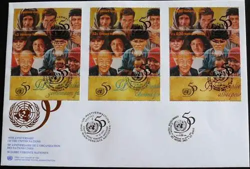 UNO NEW YORK - WIEN - GENF 1995 TRIO-FDC 4 Briefe 50 Jahre Vereinte Nationen