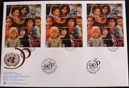 UNO NEW YORK - WIEN - GENF 1995 TRIO-FDC 4 Briefe 50 Jahre Vereinte Nationen