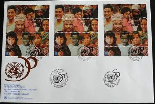 UNO NEW YORK - WIEN - GENF 1995 TRIO-FDC 4 Briefe 50 Jahre Vereinte Nationen