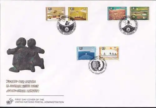 UNO NEW YORK - WIEN - GENF 1995 TRIO-FDC Jugend - unsere Zukunft