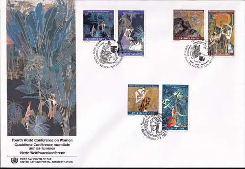 UNO NEW YORK - WIEN - GENF 1995 TRIO-FDC Vierte Weltfrauenkonferenz