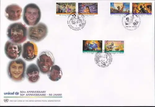 UNO NEW YORK - WIEN - GENF 1996 Mi-Nr. 32 TRIO-FDC 50 Jahre UNICEF