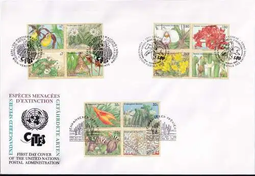 UNO NEW YORK - WIEN - GENF 1996 TRIO-FDC Gefährdete Arten