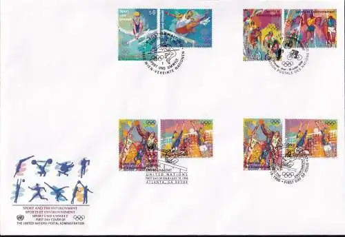 UNO NEW YORK - WIEN - GENF 1996 TRIO-FDC Sport und Umwelt
