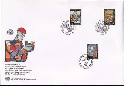 UNO NEW YORK - WIEN - GENF 1996 TRIO-FDC Weltverband der Gesellschaften für die UNO
