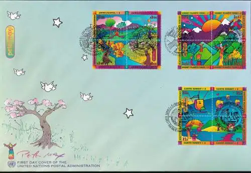 UNO NEW YORK - WIEN - GENF 1997 TRIO-FDC Umweltgipfel