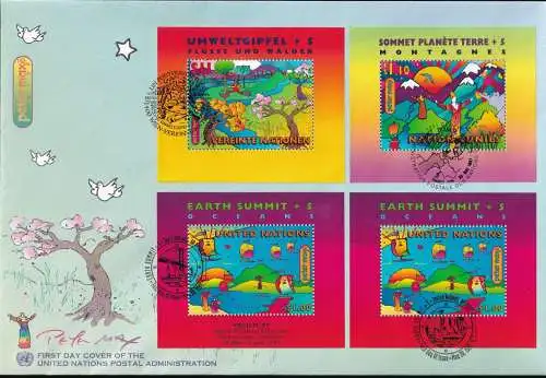 UNO NEW YORK - WIEN - GENF 1997 TRIO-FDC Umweltgipfel mit Block 14 I