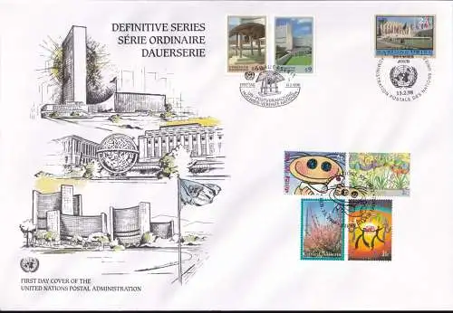 UNO NEW YORK - WIEN - GENF 1998 TRIO-FDC Dauerserie