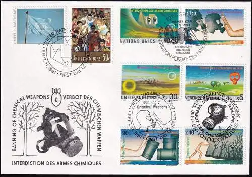 UNO NEW YORK - WIEN - GENF 1991 TRIO-FDC Verbot der chemischen Waffen