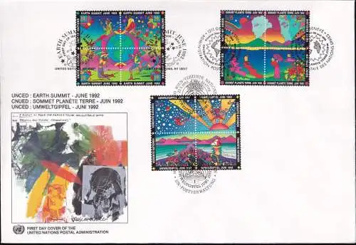 UNO NEW YORK - WIEN - GENF 1992 TRIO-FDC Umweltgipfel