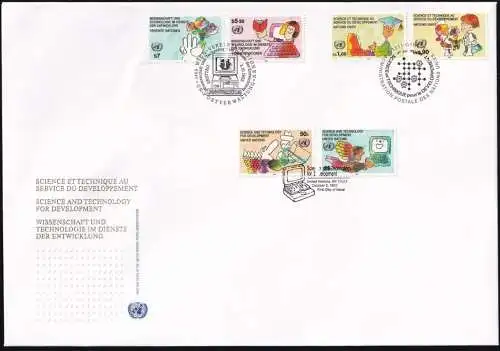 UNO NEW YORK - WIEN - GENF 1992 TRIO-FDC Wissenschaft und Technik