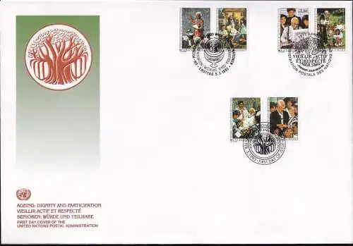 UNO NEW YORK - WIEN - GENF 1993 TRIO-FDC Senioren - Würde und Teilhabe