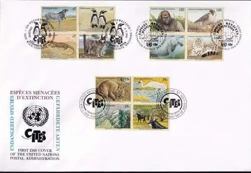 UNO NEW YORK - WIEN - GENF 1993 TRIO-FDC gefährdete Arten