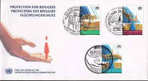 UNO NEW YORK - WIEN - GENF 1994 TRIO-FDC Flüchtlingsschutz