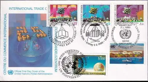 UNO NEW YORK - WIEN - GENF 1990 TRIO-FDC Int. Handelszentrum
