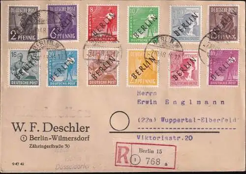 BERLIN 1948 Mi-Nr. 1/12 auf Einschreibe-Brief