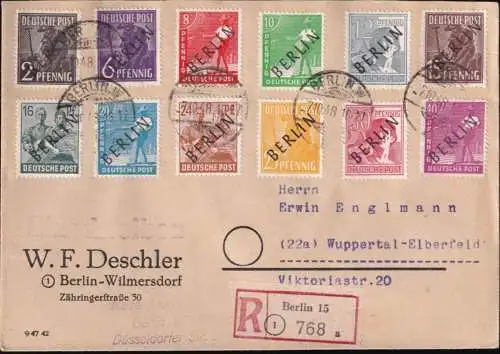 BERLIN 1948 Mi-Nr. 1/12 auf Einschreibe-Brief