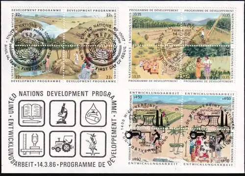 UNO NEW YORK - WIEN - GENF 1986 TRIO-FDC Entwicklungsarbeit