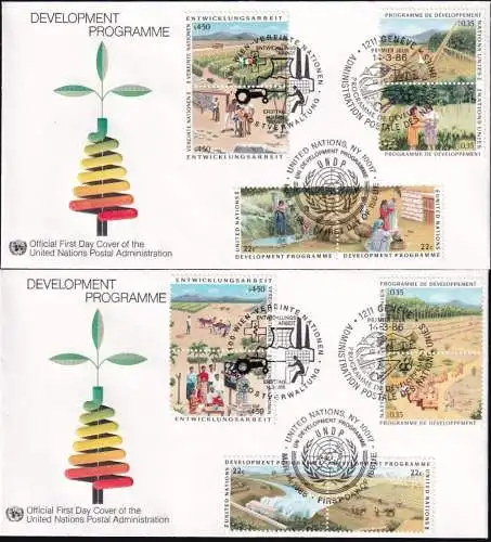 UNO NEW YORK - WIEN - GENF 1986 TRIO-FDC Entwicklungsarbeit