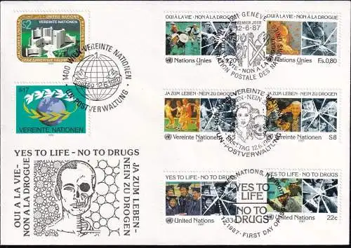 UNO NEW YORK - WIEN - GENF 1987 TRIO-FDC Nein zu Drogen