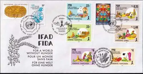 UNO NEW YORK - WIEN - GENF 1988 TRIO-FDC Für eine Welt ohne Hunger