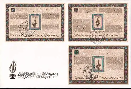 UNO NEW YORK - WIEN - GENF 1988 TRIO-FDC Menschenrechte