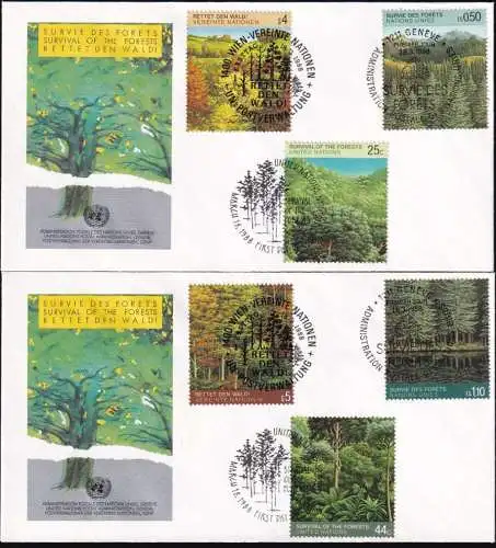 UNO NEW YORK - WIEN - GENF 1988 TRIO-FDC Rettet den Wald