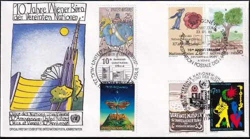 UNO NEW YORK - WIEN - GENF 1989 TRIO-FDC 10 Jahre Wiener Büro