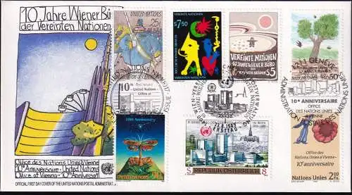 UNO NEW YORK - WIEN - GENF 1989 TRIO-FDC 10 Jahre Wiener Büro