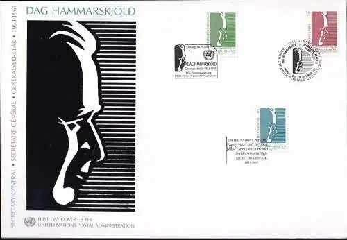 UNO NEW YORK - WIEN - GENF 2001 TRIO-FDC Dag Hammarskjöld