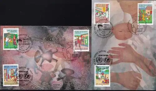 UNO NEW YORK - WIEN - GENF 1987 Trio-Maximumkarten MK/MC Kampagne für Kinderschutzimpfungen