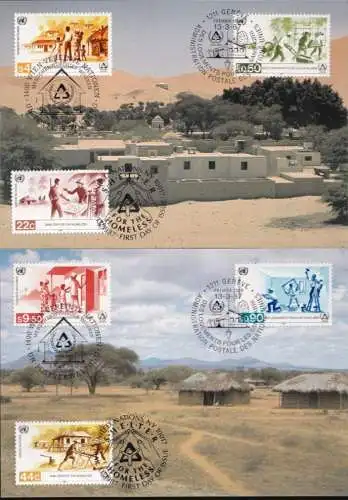 UNO NEW YORK - WIEN - GENF 1987 Trio-Maximumkarten MK/MC Jahr für menschenwürdiges Wohnen