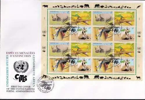 UNO WIEN 1995 Mi-Nr. 180/83 FDC Kleinbogen gefährdete Arten