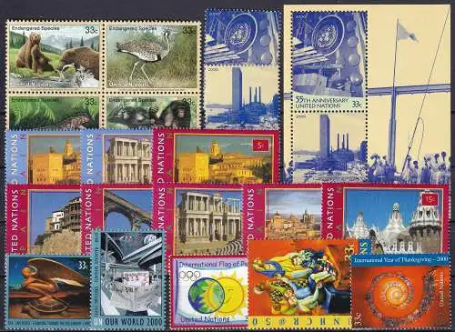 UNO NEW YORK 2000 Mi-Nr. 830/Block 20 kompletter Jahrgang/complete year set ** MNH