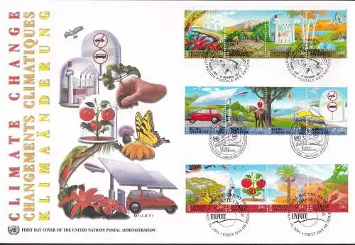 UNO NEW YORK - WIEN - GENF 2001 TRIO-FDC Klimaänderung