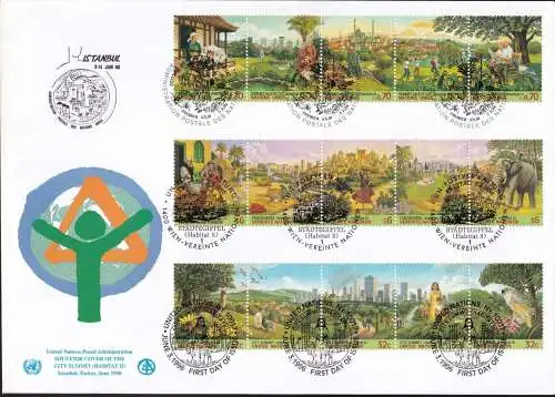 UNO NEW YORK - WIEN - GENF 1996 TRIO-FDC Städtegipfel + Stempel Istanbul