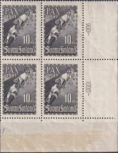 FINNLAND 1947 Mi-Nr. 338 ** MNH Eckrand-Viererblock
