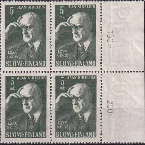 FINNLAND 1945 Mi-Nr. 319 ** MNH Viererblock Seitenrand