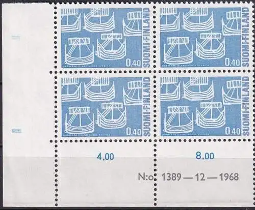 FINNLAND 1969 Mi-Nr. 654 ** MNH Eckrand-Viererblock
