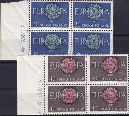 FINNLAND 1960 Mi-Nr. 525/26 ** MNH Seitenrand Viererblocks